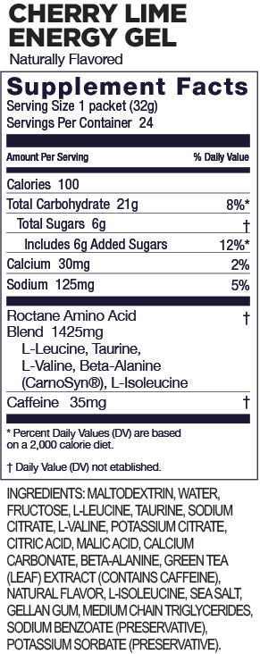 GU Roctane Energy Gel Cherry Lime single 32g Supplement Facts