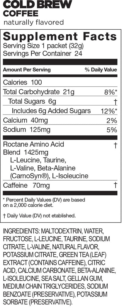 GU Roctane Energy Gel Cold Brew Coffee single 32g Supplement Facts