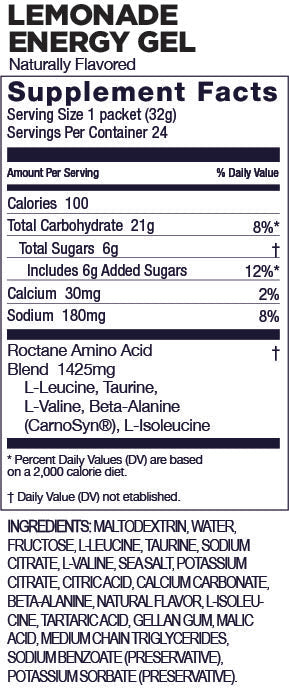 GU Roctane Energy Gel Lemonade single 32g Supplement Facts