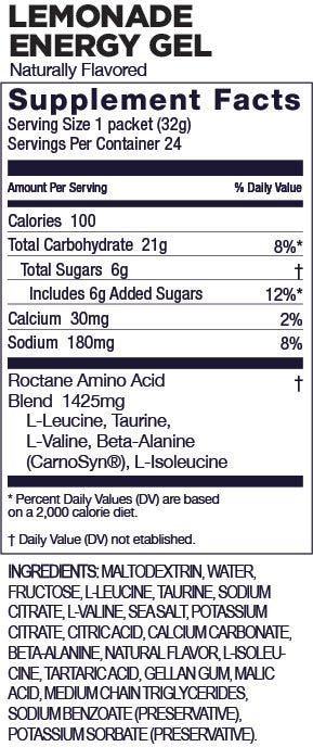 GU Roctane Energy Gel Lemonade single 32g Supplement Facts