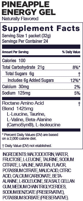 GU Roctane Energy Gel Pineapple single 32g Supplement Facts