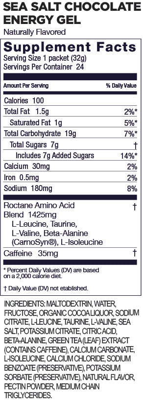 GU Roctane Energy Gel Sea Salt Chocolate single 32g Supplement Facts