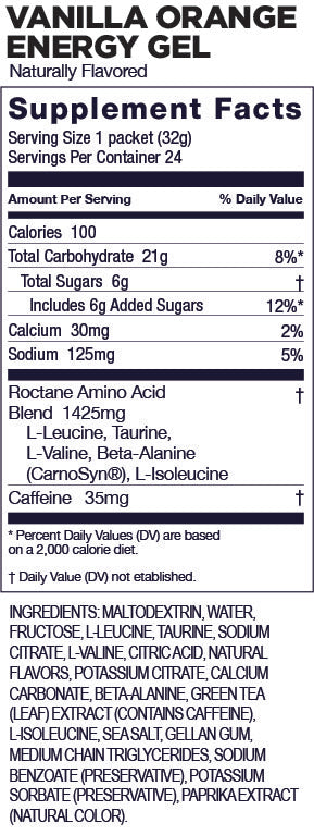 GU Roctane Energy Gel Vanilla Orange single 32g Supplement Facts