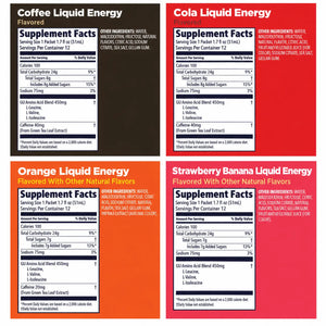 GU Liquid Energy Gel nutrition facts and ingredients for Coffee, Cola, Orange and Strawberry Banana
