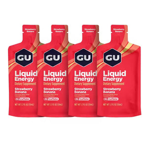 GU Liquid Energy Gel Strawberry Banana 51ml non-caffeinated energy gel 4 pack