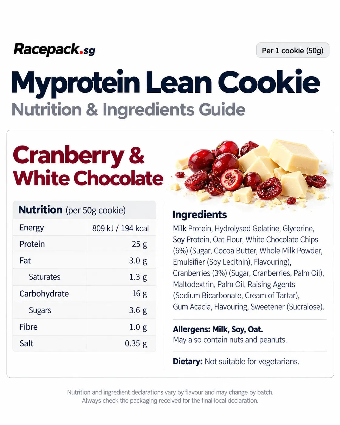 Myprotein Lean Cookie nutrition and ingredients – Cranberry & White Chocolate
