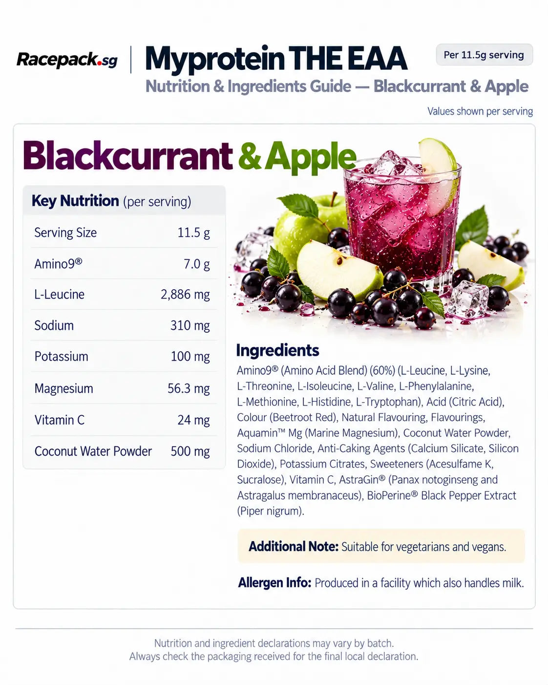 Myprotein THE EAA nutrition and ingredients – Blackcurrant & Apple