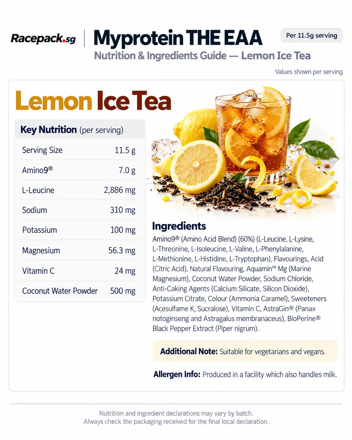 Myprotein THE EAA nutrition and ingredients – Lemon Ice Tea