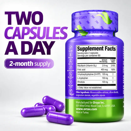 Orzax 5-HTP Complex supplement facts 100mg 5-HTP 60 servings