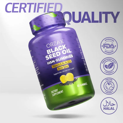 Orzax Black Seed Oil HSN Gummies pectin based gluten free non GMO Halal formula