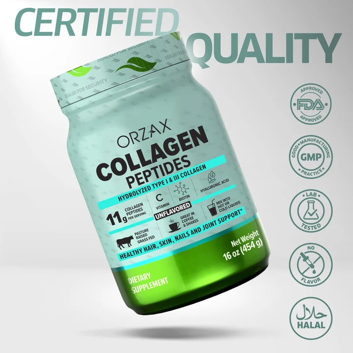 Orzax Collagen Peptides Halal non GMO gluten free dairy free quality supplement