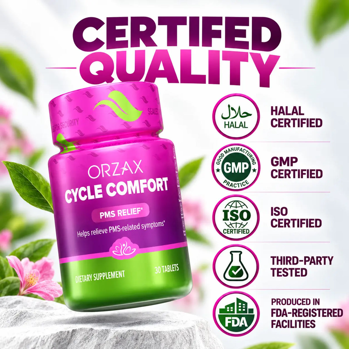 Orzax Cycle Comfort certified quality Halal GMP ISO and third-party tested