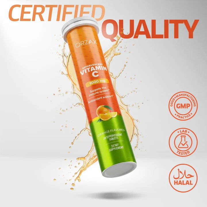 Orzax Effervescent Vitamin C certified quality Halal GMP ISO and third-party tested