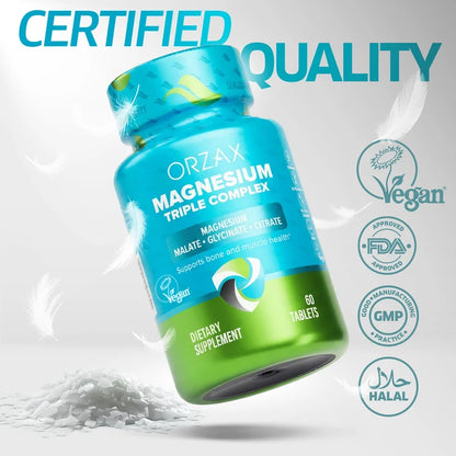 Orzax Magnesium Triple Complex Vegan, FDA Approved, Halal and GMP