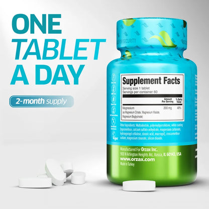 Orzax Magnesium Triple Complex 200mg supplement facts