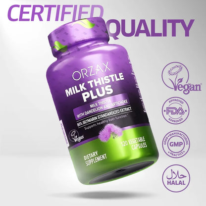 Orzax Milk Thistle Plus certified quality Vegan Halal GMP ISO and third-party tested