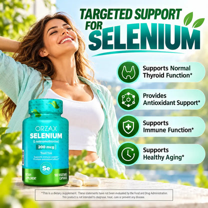 Orzax Selenium benefits for thyroid antioxidant immune and healthy aging support