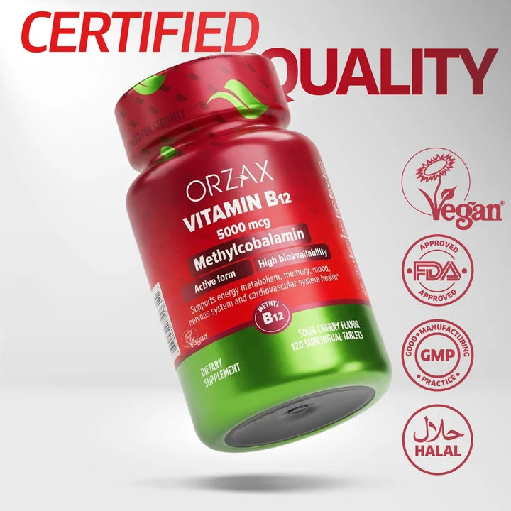 Orzax Vitamin B12 certified quality Halal GMP ISO and third-party tested
