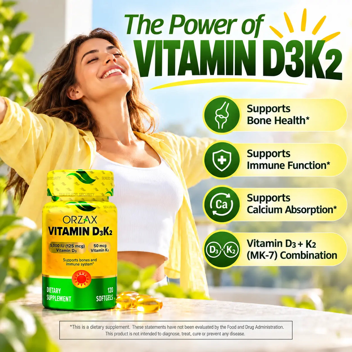 Orzax Vitamin D3K2 benefits for bone health immune function and calcium absorption
