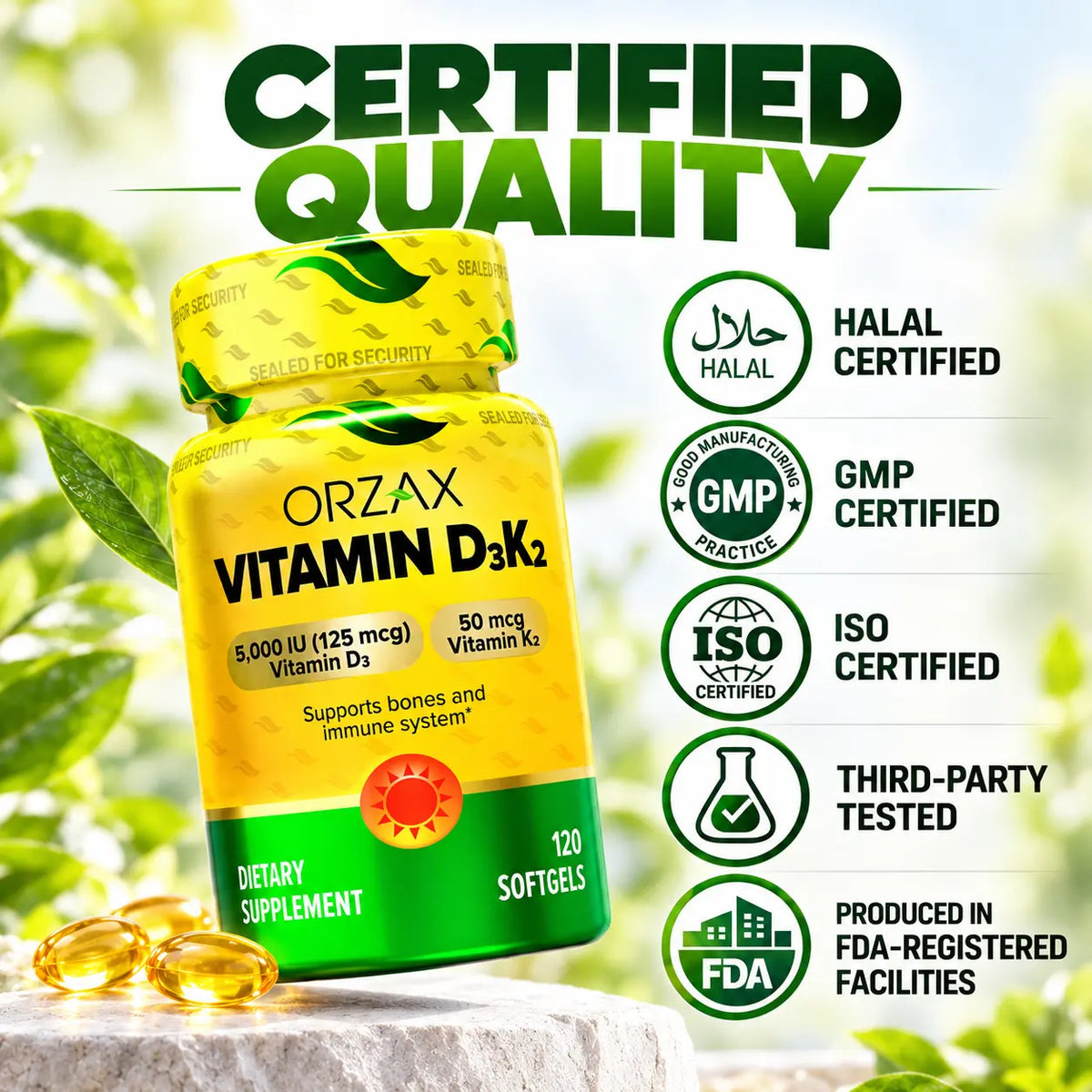 Orzax Vitamin D3K2 Halal