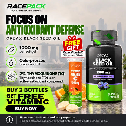Orzax Black Seed Oil 1000 mg 90 softgels with 2% thymoquinone and free Vitamin C promotion