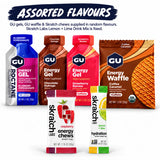 GU Half Marathon Endurance Fuel Bundle with assorted GU gels, GU waffle, Skratch chews and Skratch Lemon plus Lime hydration mix