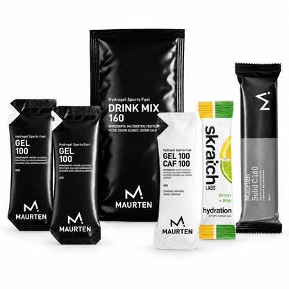 Maurten Half Marathon Fuel Bundle with Drink Mix 160, Gel 100, Gel 100 Caf 100, Solid C 160 and Skratch hydration