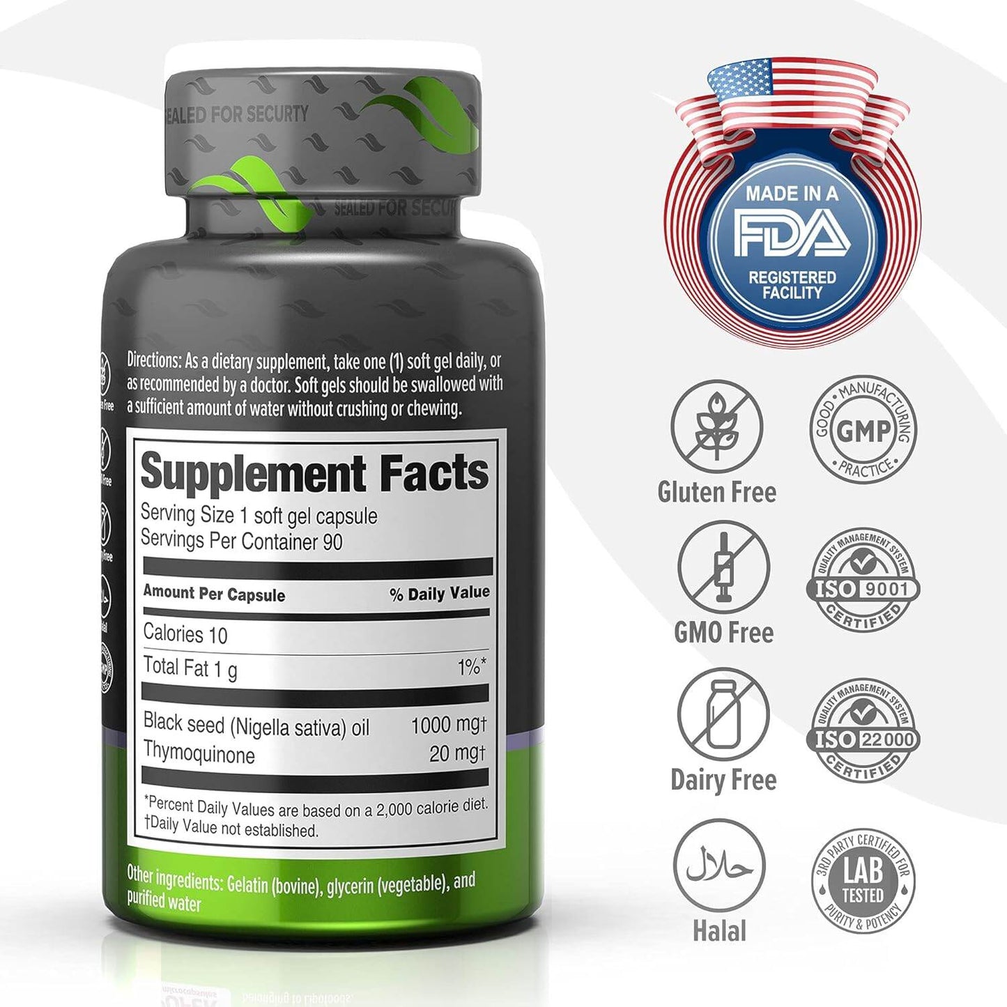 Black Seed Oil 1000 mg 60/90 Organic Cold Pressed Soft Gel Capsules