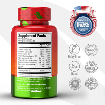 Vitamin B Complex Supplement with choline 120 Veg Capsules