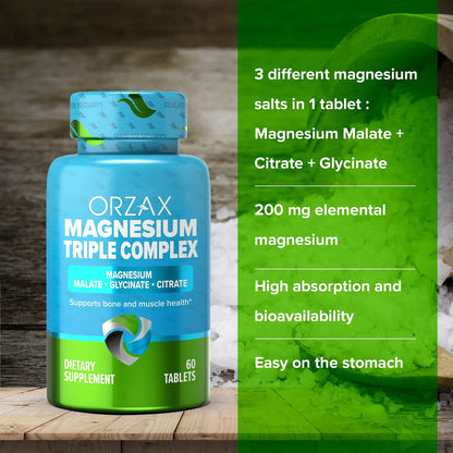 Magnesium Triple Complex Glycinate Citrate Malate 200 mg 60 Tablets