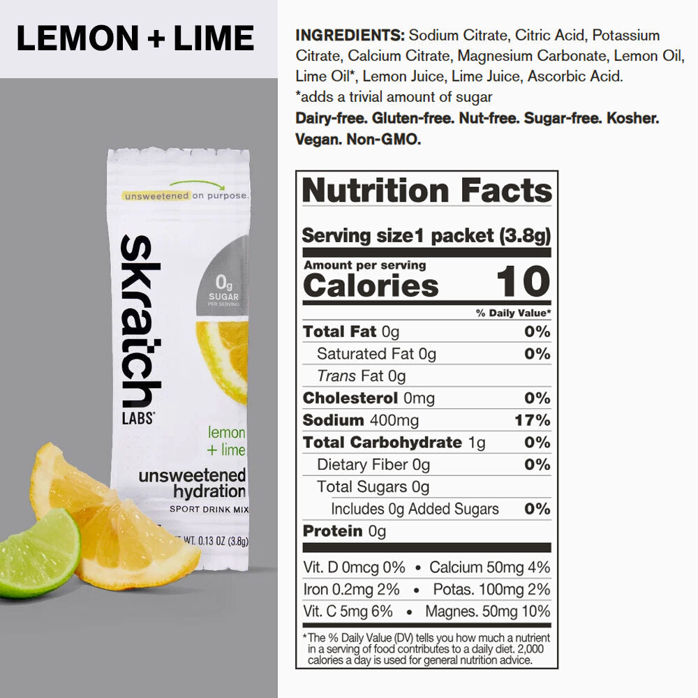 Skratch Labs Unsweetened Hydration Sport Drink Mix Sugar-Free 10/20 Pack