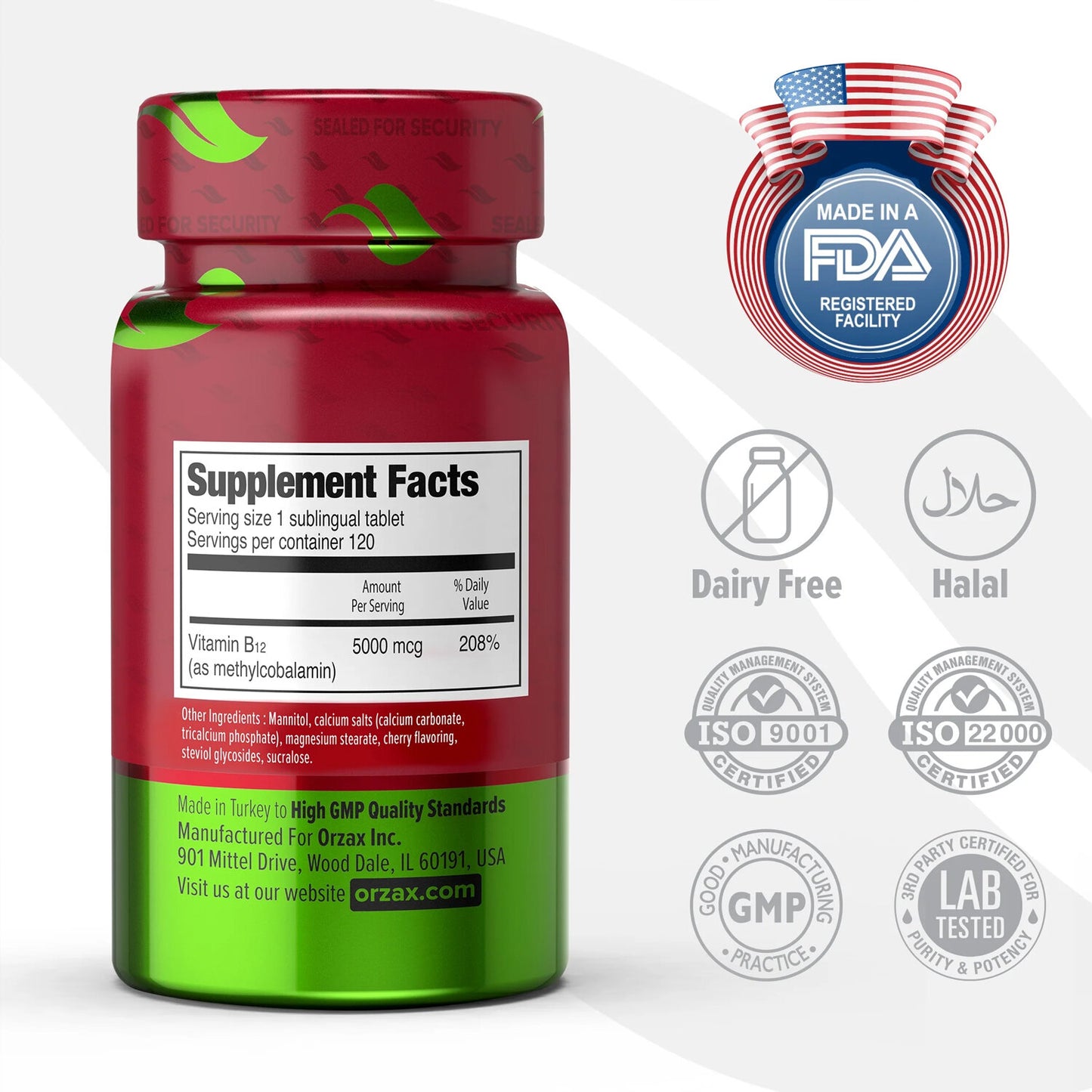 Vitamin B12 5000 mcg Methylcobalamin Cherry Flavoured 120 Tablets