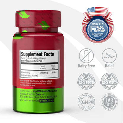 Vitamin B12 5000 mcg Methylcobalamin Cherry Flavoured 120 Tablets
