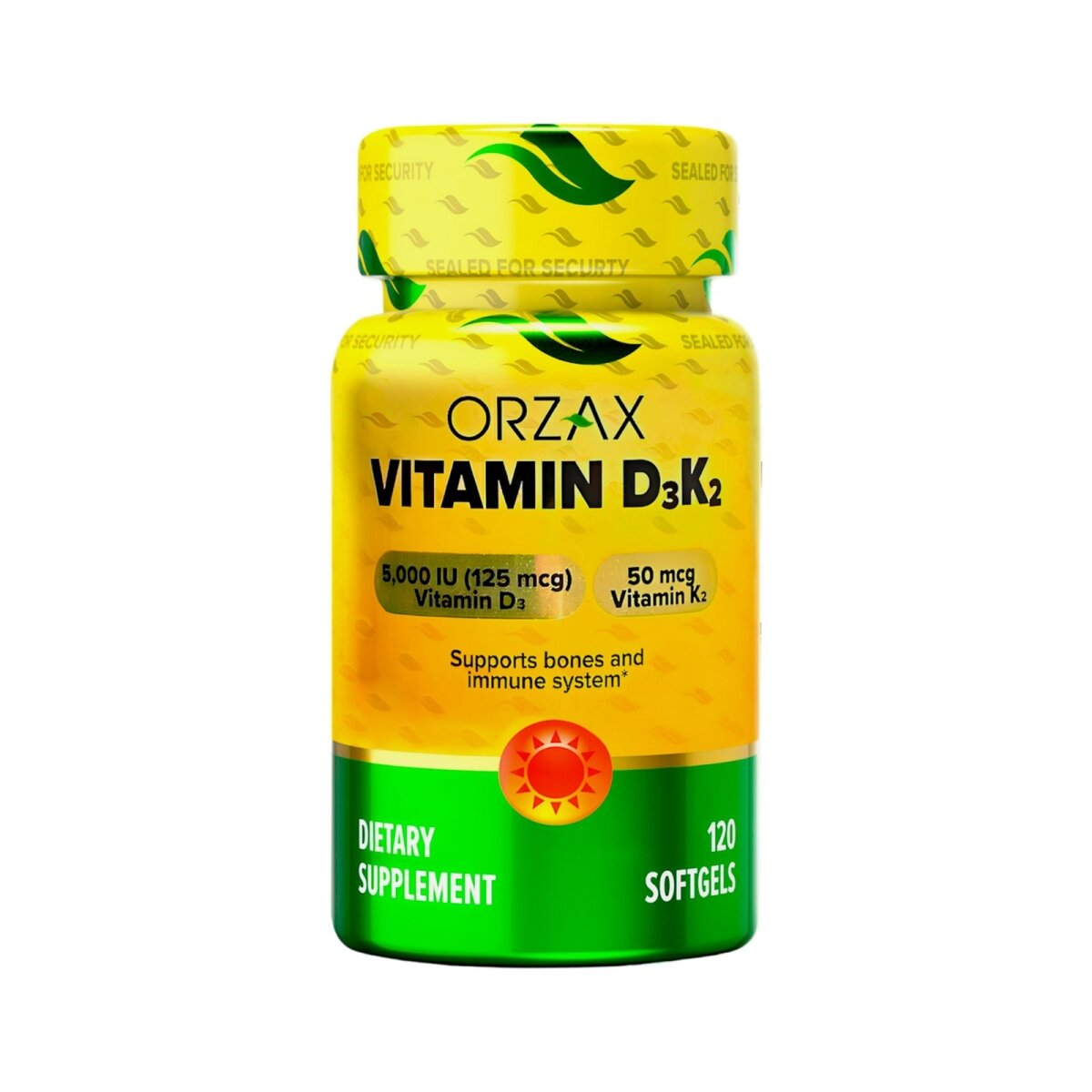 Vitamin D3 K2 Bone Health Immune Support 5000IU 50mcg 120 Soft Gels 120 Days Supply Halal by ORZAX