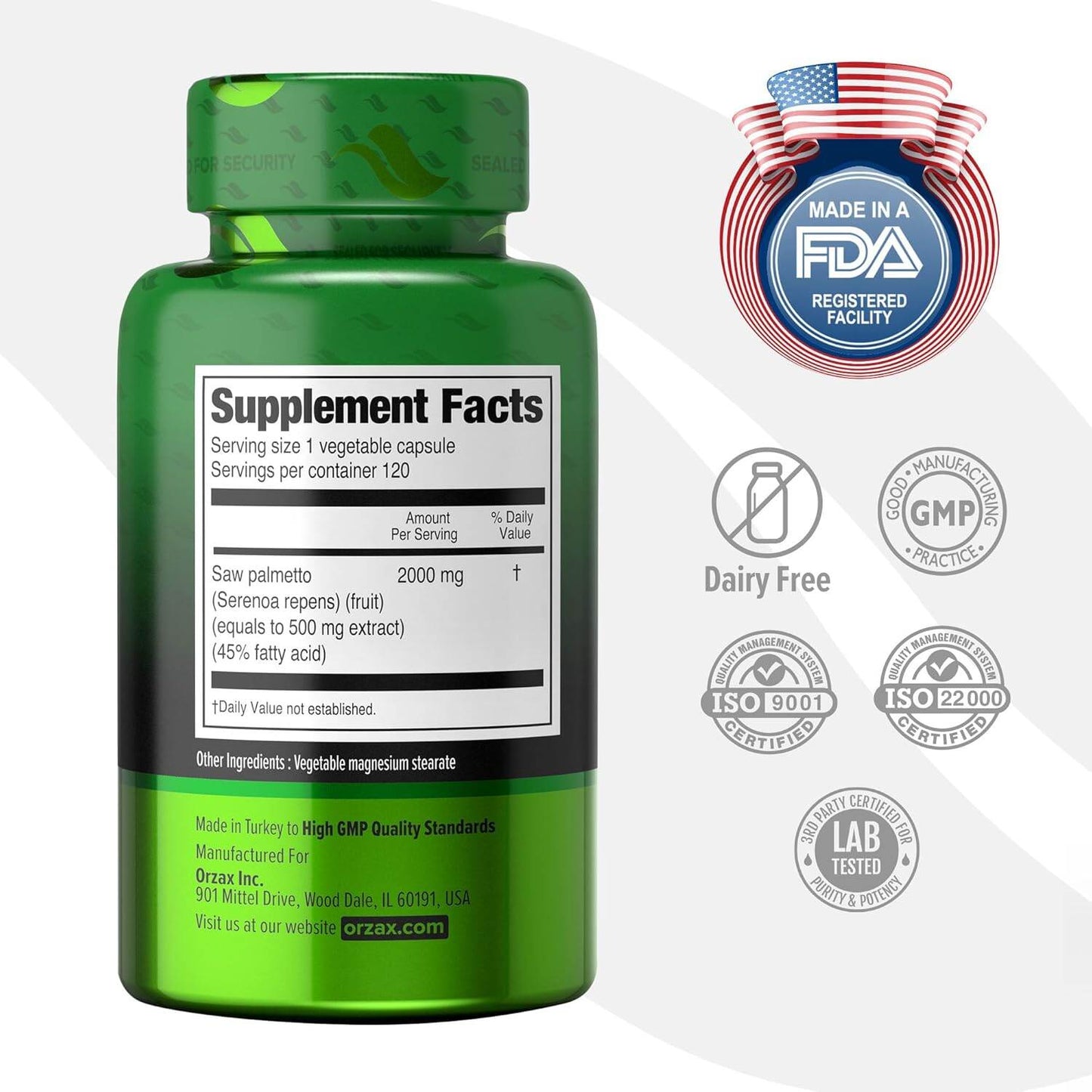 Orzax Saw Palmetto 2000 mg 120 Caps