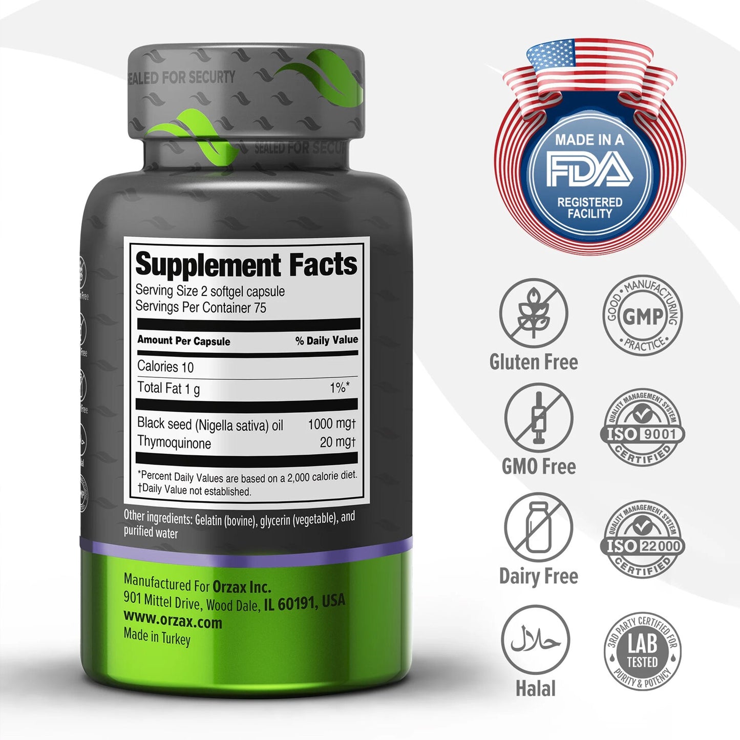 Black Seed Oil 500 mg 150 Organic Cold Pressed Soft Gel Capsules