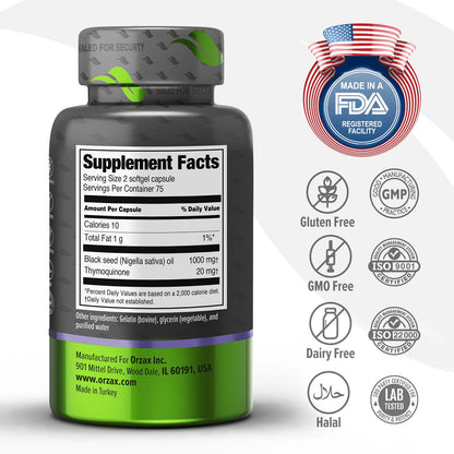 Black Seed Oil 500 mg 150 Organic Cold Pressed Soft Gel Capsules