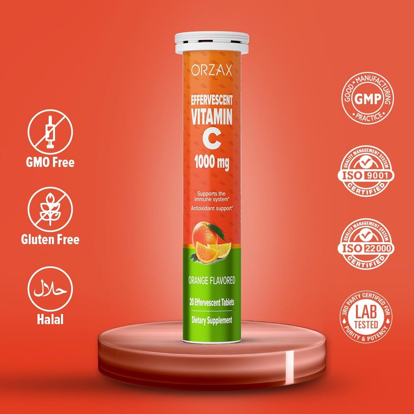 Orzax Vitamin C 1000 mg Orange Flavoured 1/2/4 Tubes