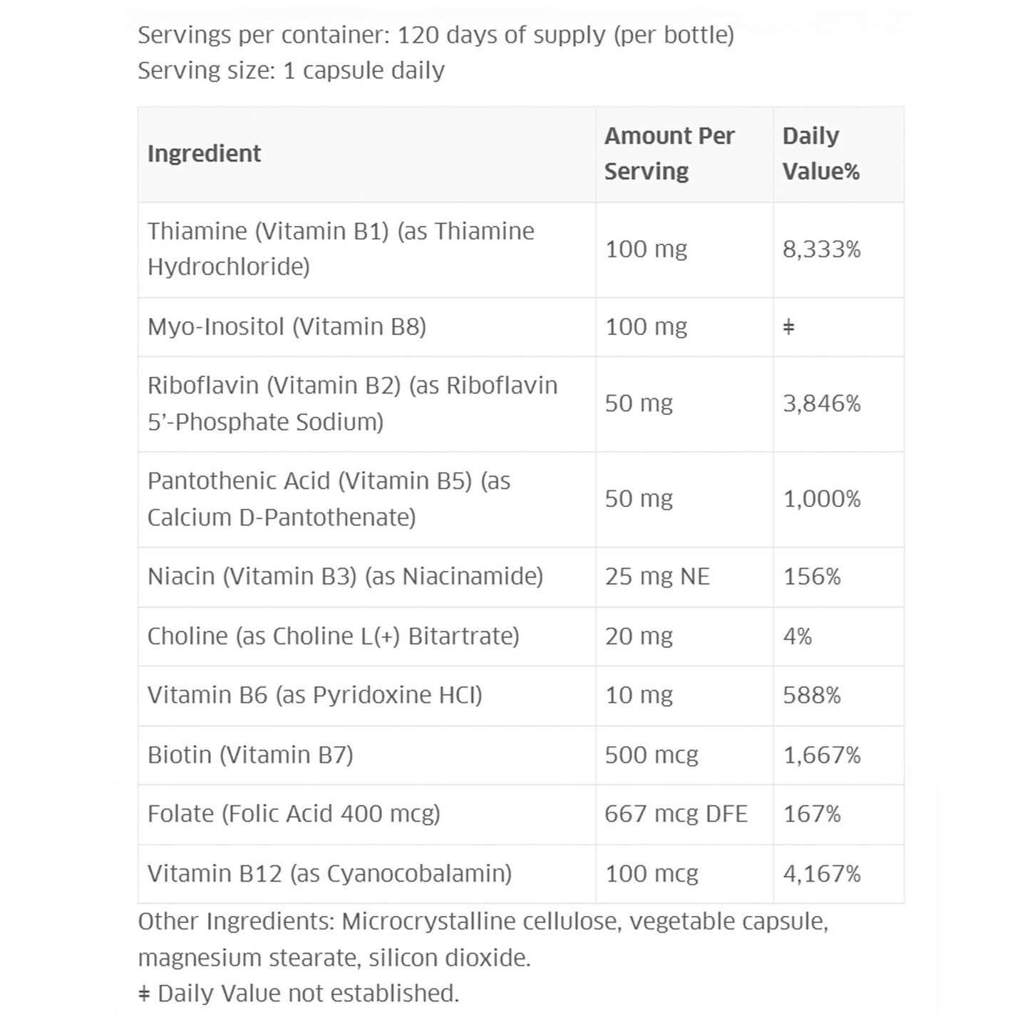 Vitamin B Complex Supplement with choline 120 Veg Capsules