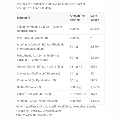 Vitamin B Complex Supplement with choline 120 Veg Capsules