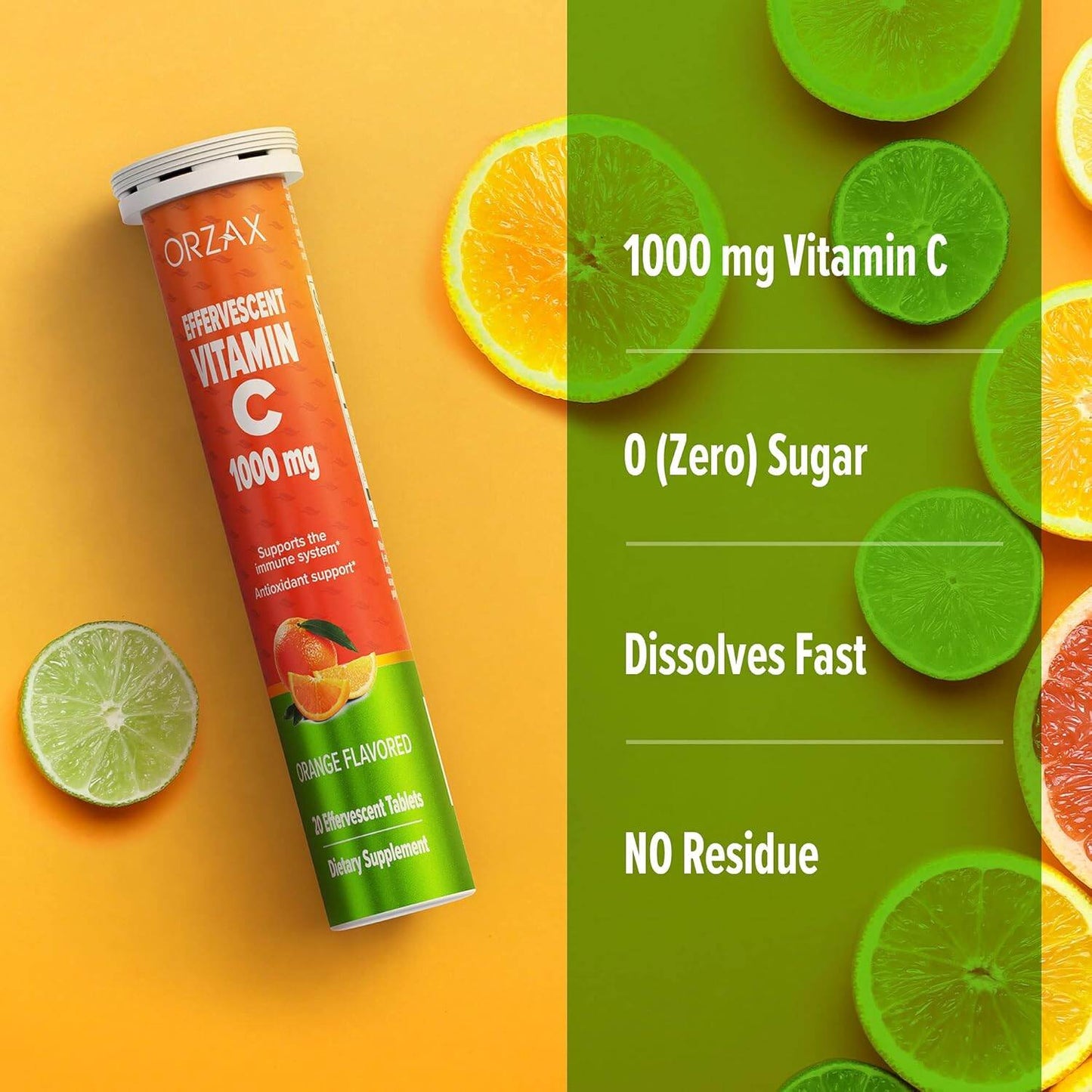Orzax Vitamin C 1000 mg Orange Flavoured 1/2/4 Tubes