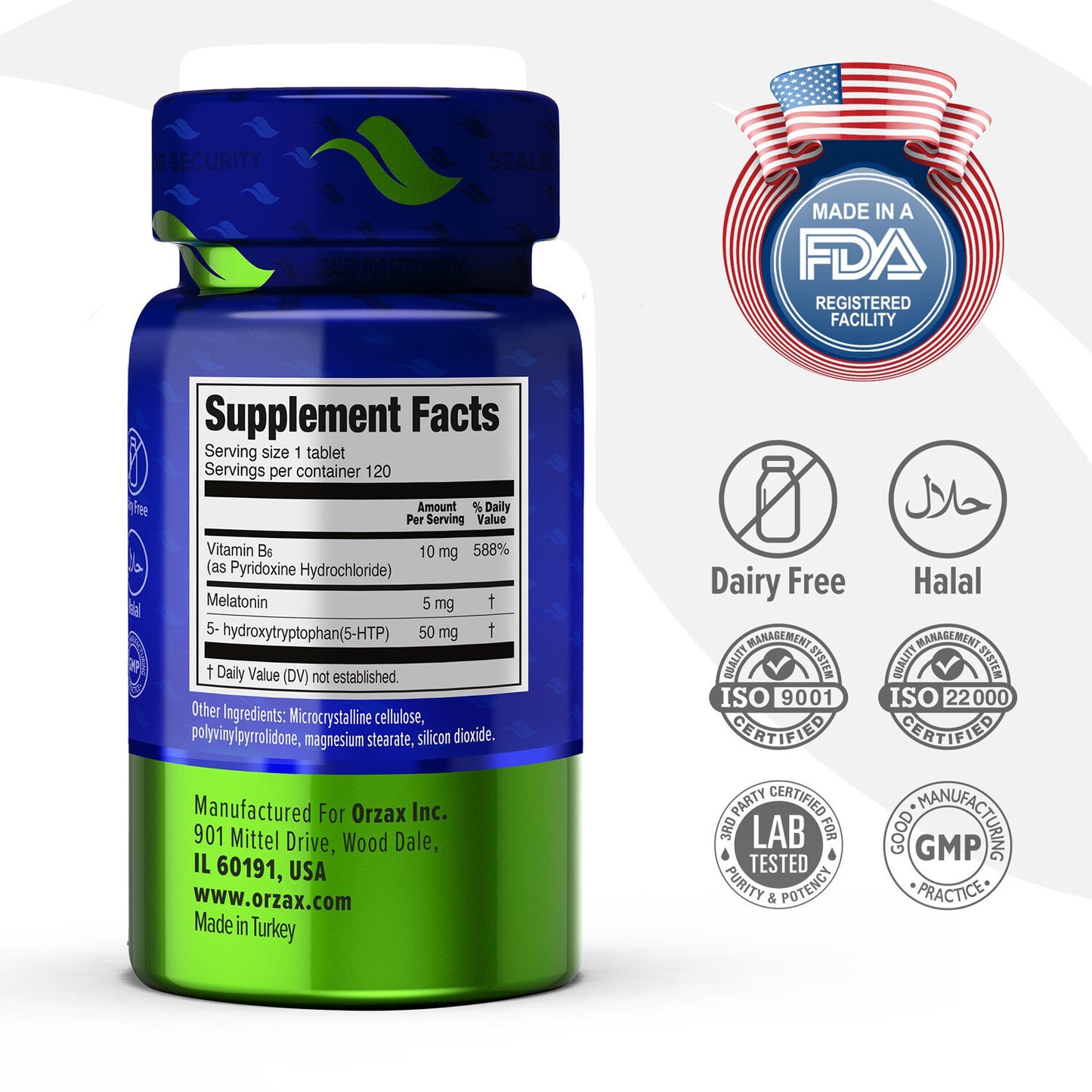 Sleep Melatonin 5 mg Vitamin B6 5-HTP Fast Asleep 120 Tablets