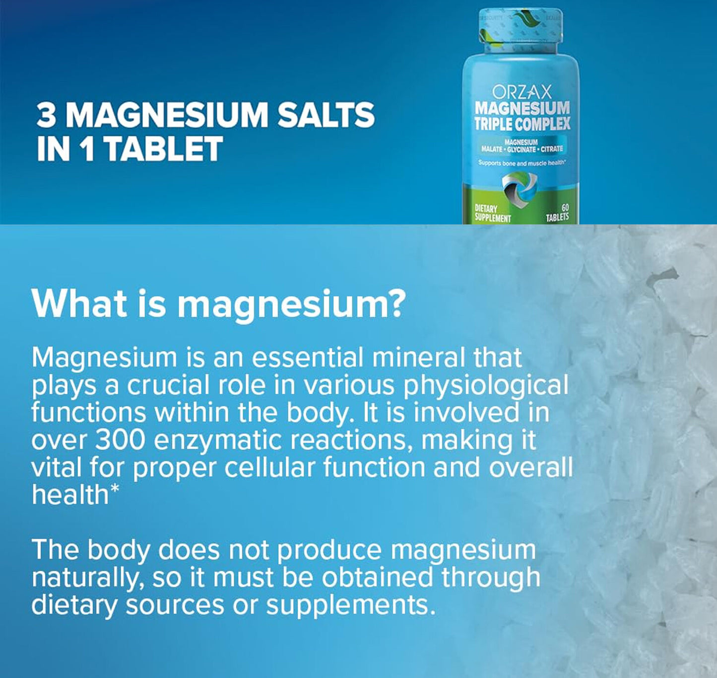 Magnesium Triple Complex Glycinate Citrate Malate 200 mg 60 Tablets