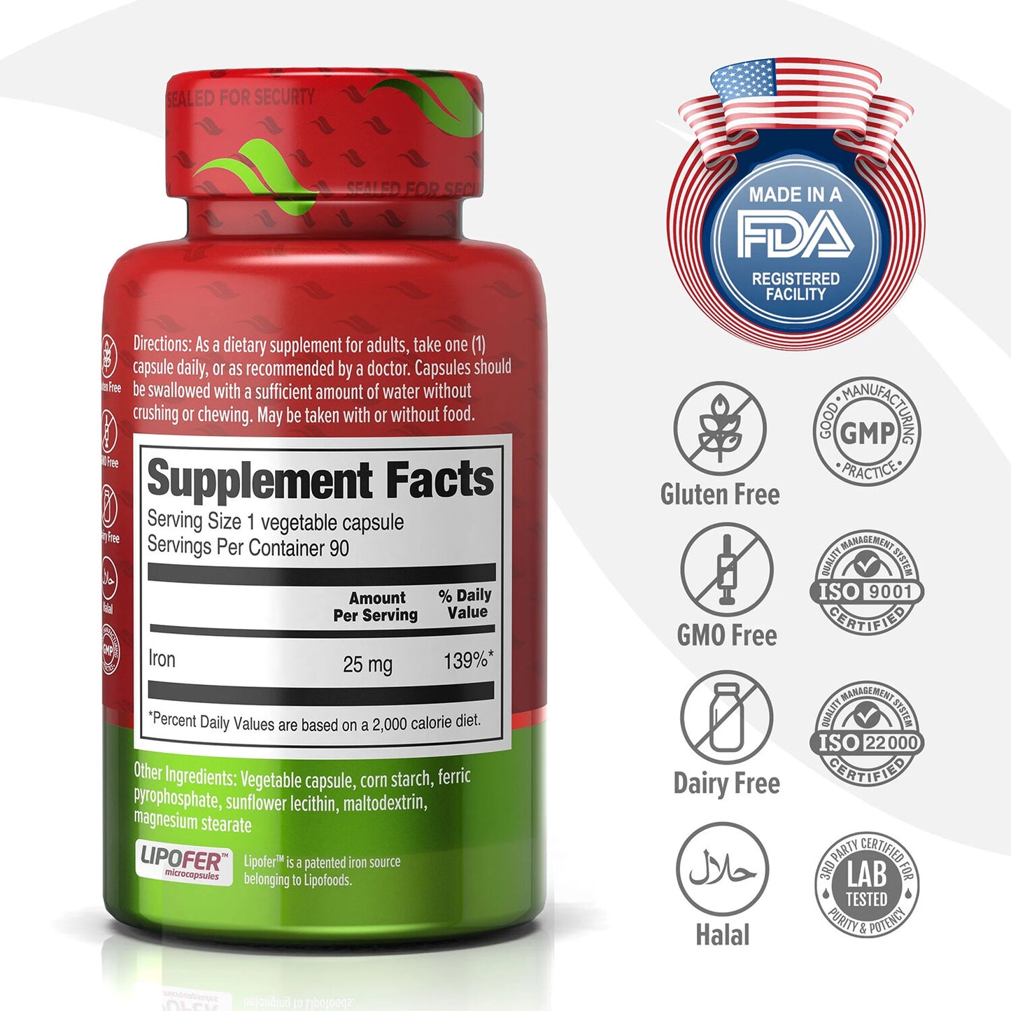 Iron Supplement Liposomal 25mg 90 Vegetable Capsules