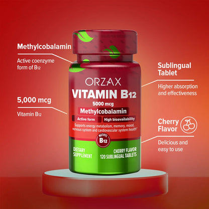 Vitamin B12 5000 mcg Methylcobalamin Cherry Flavoured 120 Tablets