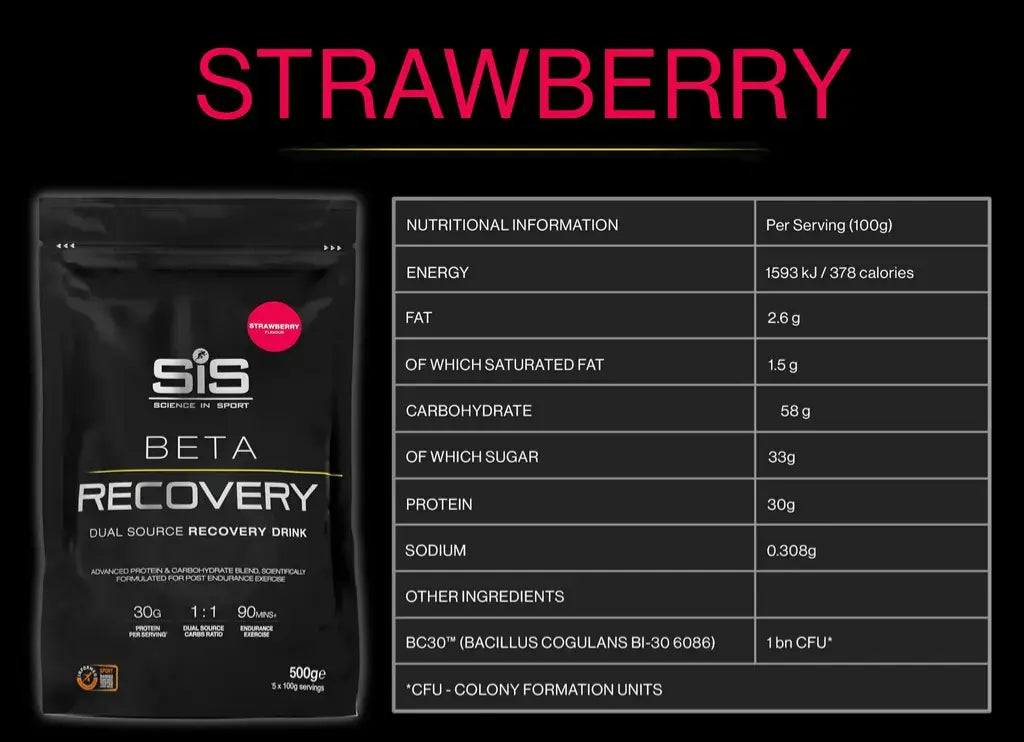 SiS BETA Recovery 500g Strawberry with Nutrition and Ingredients