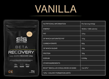 SiS BETA Recovery 500g Vanilla with nutrition and ingredients