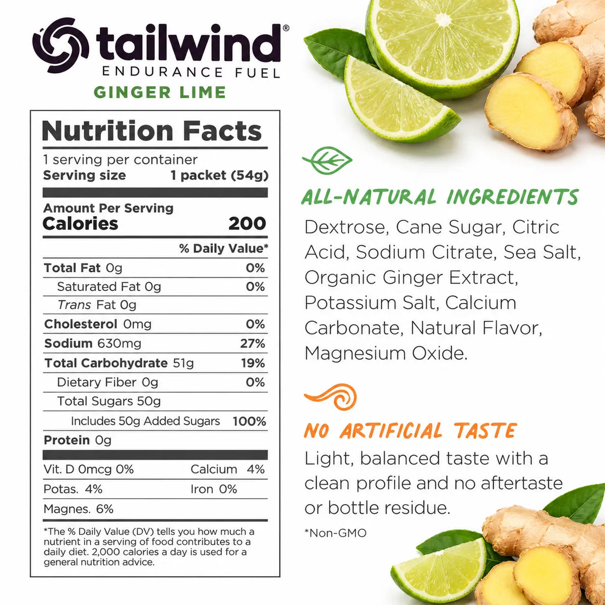Tailwind Endurance Fuel Ginger Lime sachet nutrition facts and ingredients