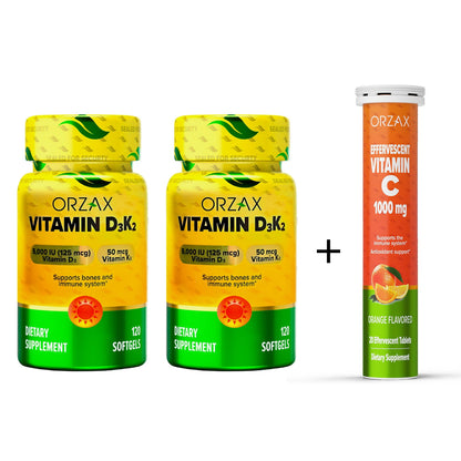 Vitamin D3 K2 Bone Health Immune Support 5000IU 50mcg 120 Soft Gels 120 Days Supply Halal by ORZAX