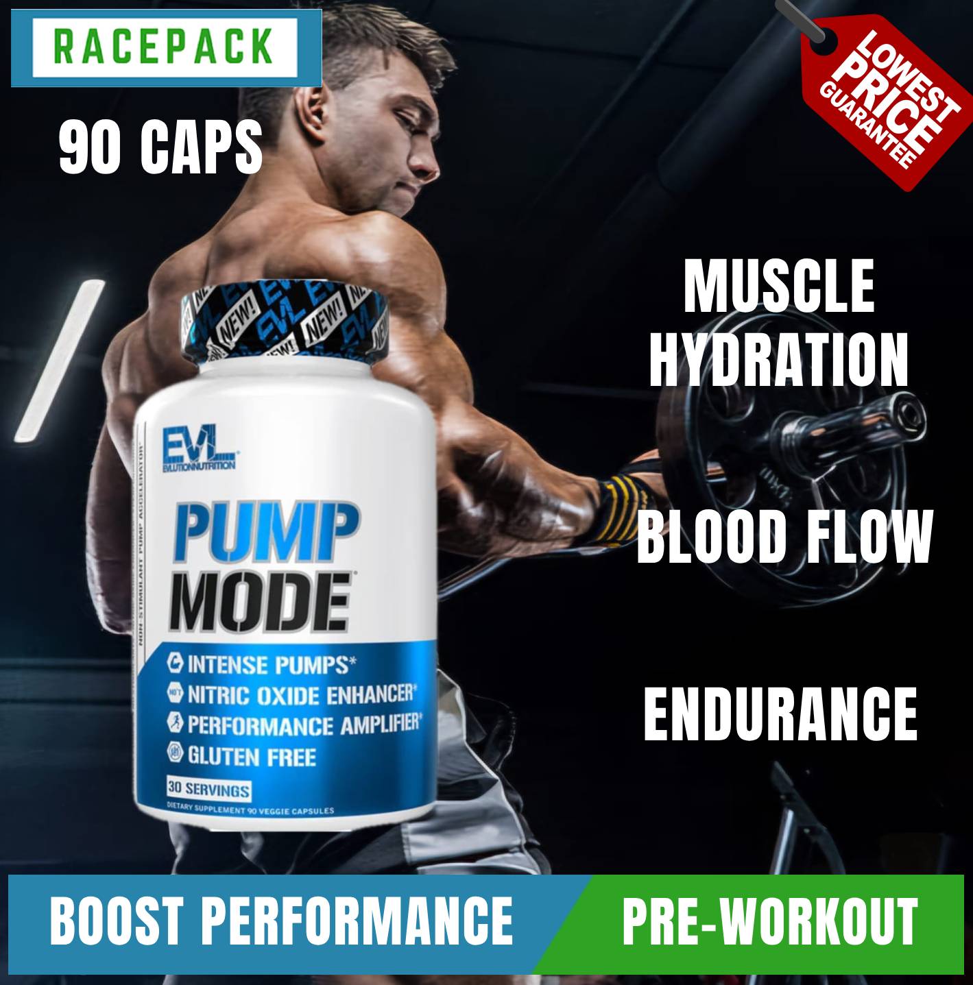 EVLution Nutrition Pump Mode 训练前补充剂 90 粒素食胶囊 (30 份) 增强肌肉 提升表现 增加力量 提高耐力